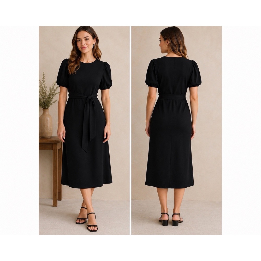 Boden Black Jersey Shift Dress Womens US 6R/UK‎ 10R Short Puff Sleeve